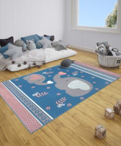 Kindervloerkleed olifant Happy - blauw/roze - sfeer, thumbnail