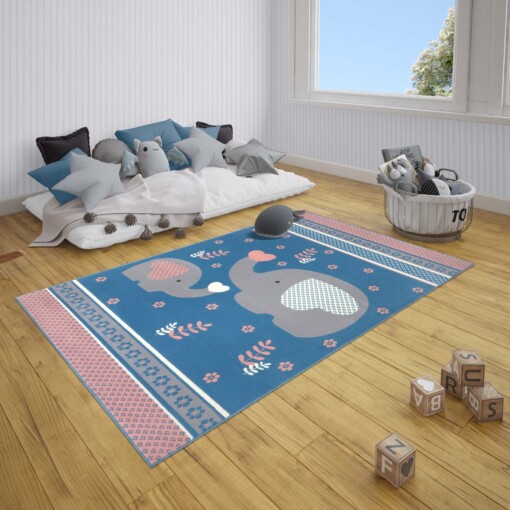 Kindervloerkleed olifant Happy - blauw/roze - sfeer
