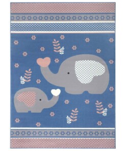 Kindervloerkleed olifant Happy - blauw/roze - overzicht boven