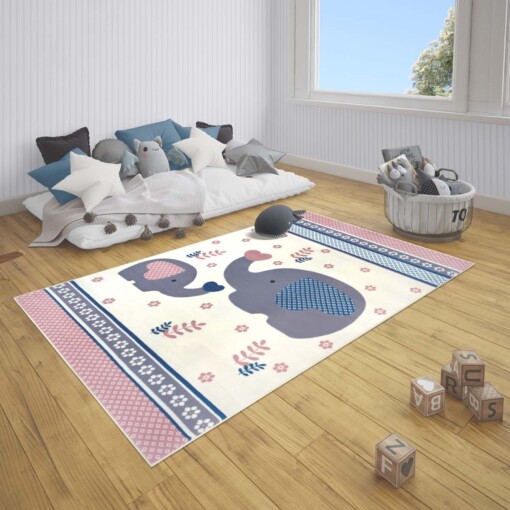 Kindervloerkleed olifant Happy - roze/crème - sfeer