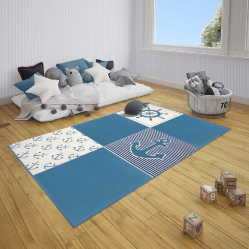 Kindervloerkleed blokken roer & anker - blauw/crème - sfeer