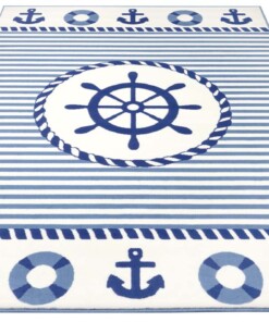 Kindervloerkleed roer Captain - blauw/crème - overzicht schuin, thumbnail
