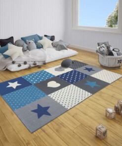 Kindervloerkleed blokken Lovely Stars - grijs/blauw - sfeer