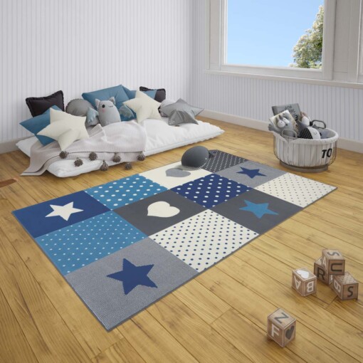 Kindervloerkleed blokken Lovely Stars - grijs/blauw - sfeer