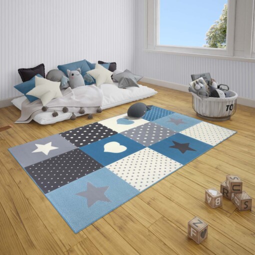 Kindervloerkleed blokken Lovely Stars - crème/lichtblauw - sfeer