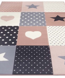 Kindervloerkleed blokken Lovely Stars - roze/crème - overzicht schuin, thumbnail Kindervloerkleed blokken Lovely Stars - roze/crème - overzicht schuin, thumbnail