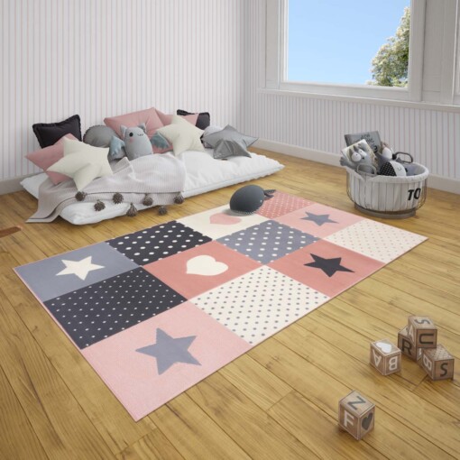 Kindervloerkleed blokken Lovely Stars - roze/crème - sfeer