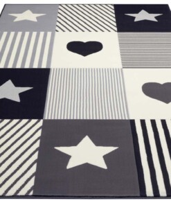 Kindervloerkleed blokken Lovely Stars - grijs/crème - overzicht schuin, thumbnail Kindervloerkleed blokken Lovely Stars - grijs/crème - overzicht schuin, thumbnail