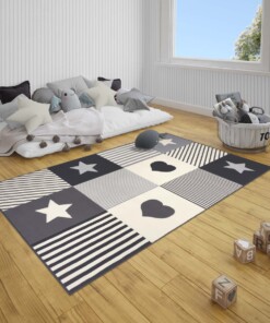 Kindervloerkleed blokken Lovely Stars - grijs/crème - sfeer