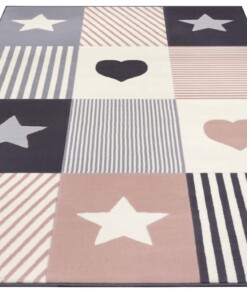 Kindervloerkleed blokken Lovely Stars - grijs/roze - overzicht schuin, thumbnail