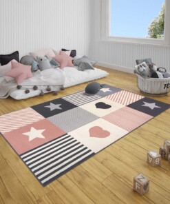 Kindervloerkleed blokken Lovely Stars - grijs/roze - sfeer, thumbnail