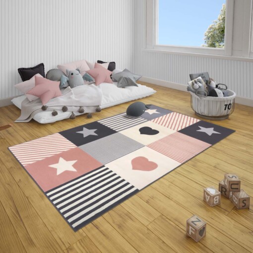 Kindervloerkleed blokken Lovely Stars - grijs/roze - sfeer