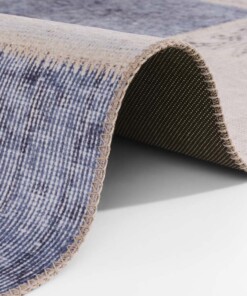 Patchwork vloerkleed Calvin - blauw - close up, thumbnail