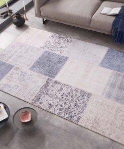 Patchwork vloerkleed Calvin - blauw - sfeer