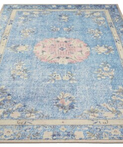 Vintage vloerkleed Madeline - lichtblauw - overzicht schuin, thumbnail