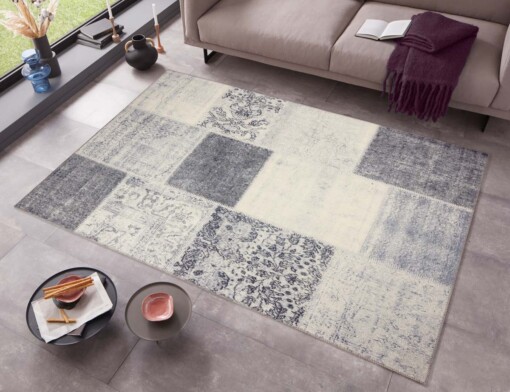 Patchwork vloerkleed Calvin - grijs - sfeer