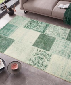 Patchwork vloerkleed Calvin - groen - sfeer, thumbnail