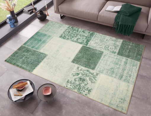 Patchwork vloerkleed Calvin - groen - sfeer