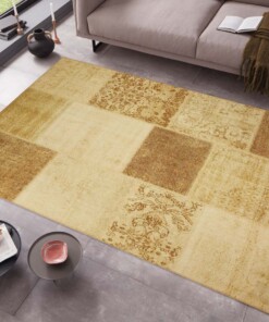 Patchwork vloerkleed Calvin - goud - sfeer