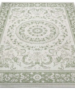 Binnen & buiten vloerkleed vintage Sevilla - crème/groen - overzicht schuin, thumbnail