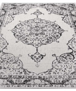 Binnen & buiten vloerkleed vintage Edinburgh - crème/zwart - overzicht schuin, thumbnail Binnen & buiten vloerkleed vintage Edinburgh - crème/zwart - overzicht schuin, thumbnail