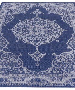 Binnen & buiten vloerkleed vintage Edinburgh - blauw/crème - overzicht schuin, thumbnail Binnen & buiten vloerkleed vintage Edinburgh - blauw/crème - overzicht schuin, thumbnail