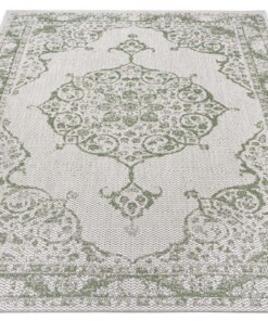 Binnen & buiten vloerkleed vintage Edinburgh - crème/groen - overzicht schuin, thumbnail