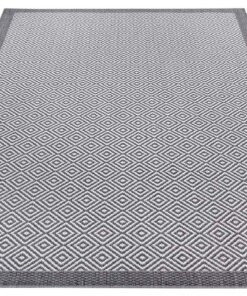 Binnen & buiten vloerkleed ruiten Oslo - zilver/crème - overzicht schuin, thumbnail