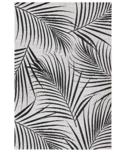 Binnen & buiten vloerkleed Tropical leaf - crème/zwart - overzicht boven, thumbnail