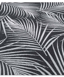 Binnen & buiten vloerkleed Tropical leaf - zwart/crème - overzicht schuin, thumbnail Binnen & buiten vloerkleed Tropical leaf - zwart/crème - overzicht schuin, thumbnail