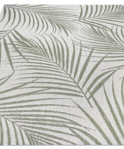 Binnen & buiten vloerkleed Tropical leaf - crème/groen - overzicht schuin, thumbnail