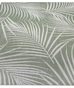 Binnen & buiten vloerkleed Tropical leaf - groen/crème - overzicht schuin, thumbnail