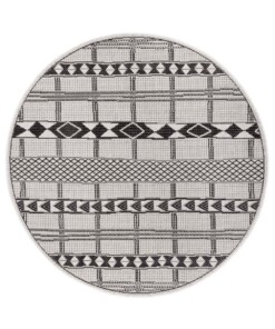 Rond binnen & buiten vloerkleed Boho - zwart/crème - overzicht boven, thumbnail