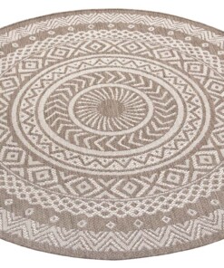 Binnen & buiten vloerkleed rond Mandala - lichtbruin/crème - overzicht schuin, thumbnail
