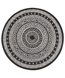 Binnen & buiten vloerkleed rond Mandala - zwart/crème - overzicht boven, thumbnail Binnen & buiten vloerkleed rond Mandala - zwart/crème - overzicht boven, thumbnail