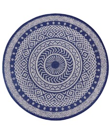 Binnen & buiten vloerkleed rond Mandala - blauw/crème - overzicht boven, thumbnail Binnen & buiten vloerkleed rond Mandala - blauw/crème - overzicht boven, thumbnail