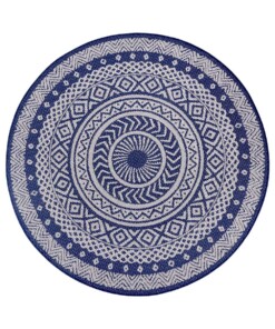 Binnen & buiten vloerkleed rond Mandala - blauw/crème - overzicht boven