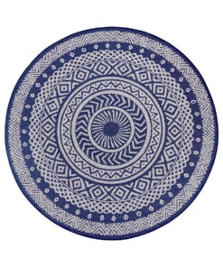 Binnen & buiten vloerkleed rond Mandala - blauw/crème - overzicht boven, thumbnail