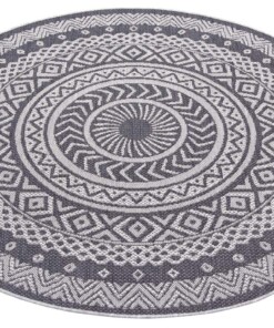 Binnen & buiten vloerkleed rond Mandala - grijs/zilver - overzicht schuin, thumbnail