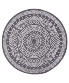 Binnen & buiten vloerkleed rond Mandala - grijs/zilver - overzicht boven, thumbnail Binnen & buiten vloerkleed rond Mandala - grijs/zilver - overzicht boven, thumbnail