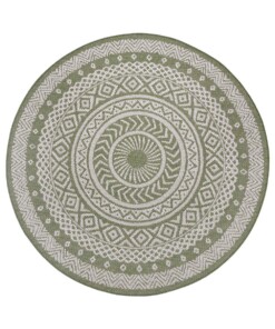 Binnen & buiten vloerkleed rond Mandala - groen/crème - overzicht boven, thumbnail