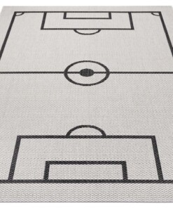 Kinderkamer vloerkleed Voetbalveld - crème/zwart - overzicht schuin, thumbnail