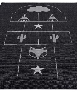 Kinderkamer vloerkleed Hink-Stap-Sprong - zwart/crème - overzicht schuin, thumbnail Kinderkamer vloerkleed Hink-Stap-Sprong - zwart/crème - overzicht schuin, thumbnail