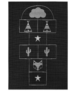 Kinderkamer vloerkleed Hink-Stap-Sprong - zwart/crème - overzicht boven, thumbnail Kinderkamer vloerkleed Hink-Stap-Sprong - zwart/crème - overzicht boven, thumbnail