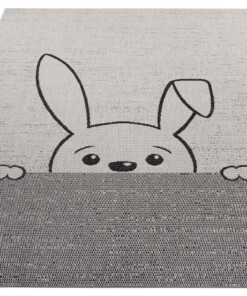 Kinderkamer vloerkleed Peeking bunny - crème/zwart - overzicht schuin, thumbnail