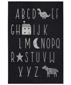 Kinderkamer vloerkleed Alfabet - zwart/crème - overzicht boven, thumbnail