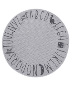 Rond kinderkamer vloerkleed Alfabet - zilver/grijs - overzicht boven, thumbnail Rond kinderkamer vloerkleed Alfabet - zilver/grijs - overzicht boven, thumbnail