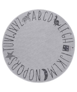 Rond kinderkamer vloerkleed Alfabet - zilver/grijs - overzicht boven, thumbnail