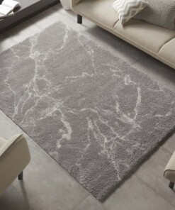 Hoogpolig vloerkleed marble Mayrin - grijs/crème - sfeer