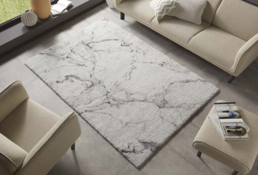 Hoogpolig vloerkleed marble Mayrin - crème/grijs - sfeer
